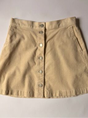 Uniqlo Beige Button-Front Corduroy A-Line Mini Skirt